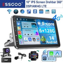 DAB+ 128G Android14 Carplay Autoradio GPS AM 8Core 1 DIN 360° Drehbar Bildschirm