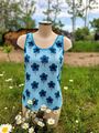 Blaues Sommertop mit großen Blumen, Türkis, Petrol, Retro Damen, Gr.32-54