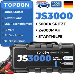 TOPDON JS3000 3000A Auto KFZ Starthilfe Jump Starter 24000mAh Booster Powerbank 