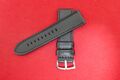 Watch strap leather 24mm lugs with silver buckles black (A24)