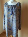 Herbstliche Tunika Bluse Langarm Gr. 40/42 blau ocker gemustert Viskose