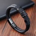 Armband Schwarz Echtleder Edelstahl Magnetverschluss Männer Herren Lederarmband