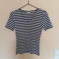 JDY T-Shirt mit V-Ausschnitt Franziska navy weiß gestreift Gr. M/38