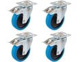 Set 4 Lenkrollen mit Bremse Blue Wheel Transport Industrie Rolle Rollensatz