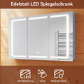 Edelstahl Spiegelschrank mit LED Touch Steckdose Spiegel Badschrank 3-türig 105