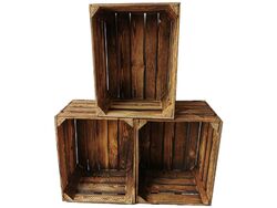 Holzkisten Obstkisten Weinkisten 3er Set Vintage Geflammt 50 x 40 x 30cm 1. Wahl