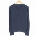 Tommy Hilfiger V-Ausschnitt Pullover Sweatshirt Marineblau Herren Größe S KLEIN