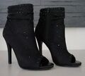 Peeptoe Stiefeletten High Heels Ankle Boots Gr. 37 CATWALK schwarz Glitzer ~NEU~