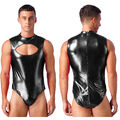 DE iEFiEL Herren Sexy Wetlook Body Ärmellos Bodysuit Lack Leder Stringbody Party