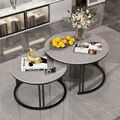 2er-Set Rund Couchtisch Sofatisch Kaffeetisch Beistelltisch Marmor-Optik Modern 