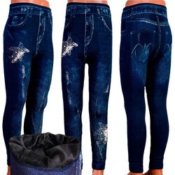 Thermo Mädchen Leggings Jeggings Stretch Hose Jeans Look Warm Gr. 140-146