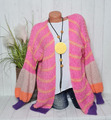 Made in Italy Offene Strickjacke Cardigan Mohair mit bunten Kontraststreifen