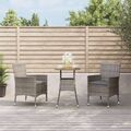 3-tlg. Garten-Bistro-Set mit Kissen Grau Poly Rattan