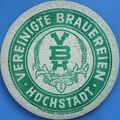 Alter Bierdeckel Vereinigte Brauereien Höchstädt um 1952 mit Impressum