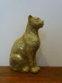 Leopard Großkatze Dekofigur Afrika Figur Gold Glitzer