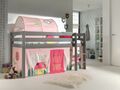 Vipack:Spielbett "Pino" mit Textilset+Tunnel - Jugend/Kinderbett Hochbett Grau