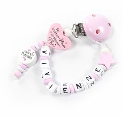 Schnullerkette mit Namen kleine Prinzessin rosa 5 tlg. SET  Mädchen Baby♥ S108