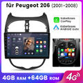 CarPlay Autoradio Für PEUGEOT 206 2001-2008 9"Android13 GPS NAVI 4+64GB BT 8Core