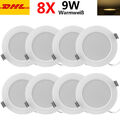 8x 9W LED Panel Einbaustrahler Deckenleuchte Rund Einbau-Spots Bad Warmweiß IP44