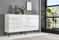 BMG Möbel Sideboard Mailand Set 1, grifflos, Metallfüßen, Weiß/ Weiß hochglanz