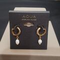 AQUA Damen Sterling vergoldet Kristall Perle kleiner Reifen Ohrring Neu mit Etikett