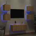 Wohnwand mit LED Schrankwand Anbauwand Wohnzimmer Set 6tlg. Holzwerkstoff vidaXL