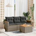 4-tlg. Garten-Sofagarnitur mit Kissen Grau Poly Rattan