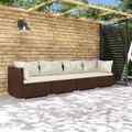 4-tlg. Garten-Lounge-Set mit Auflagen Poly Rattan Braun