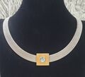 Collier "MANU" 925er Silber & 900er Goldapplikation mit Aquamarin Cabochon Stein