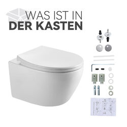 Spülrandloses Wand Hänge WC Spülrandlos Drehspülung Toilette mit Sitz Softclose