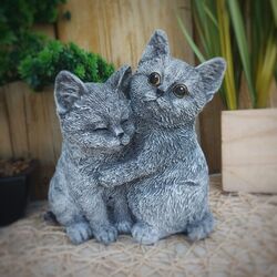 Steinfigur Katzenpaar Gartenfigur Frostfest Steinguss Garten Deko Massiv Katze