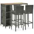 5-tlg. Gartenbar-Set Poly Rattan Bartisch Bistrotisch Hocker mit Kissen & Regal