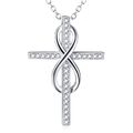 Damen Halskette Infinity Kreuz Echt 925 Silber mit Zirkon Anhänger Schmuck