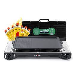 PREMIUM Rsonic Doppel Gaskocher 2 flammig Gaskartusche Grillplatte Campingkocher