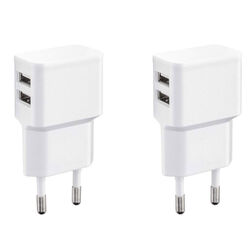 2x USB Netzteil Ladegerät Doppel-USB-Charger 2,4A Ladestrom 90° 2-Fach USB LaderDoppel USB Stecker 12W / 2400mA weiß Universal