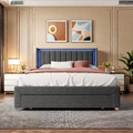 Polsterbett LED Doppelbett 160x200cm Bett mit Ladefunktion und Stauraum grau DE