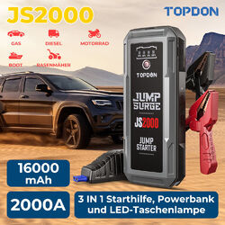 TOPDON JS2000 2000A Jump Starter KFZ Starthilfe Ladegerät Booster Powerbank 3in1