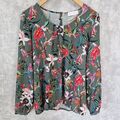 Judith Williams Bluse 36 S Grün Blumen Langarm Shirt