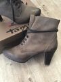 Tamaris Plateau Stiefelette Größe39 taupe braun Schnürstiefel Leder Boots Neu