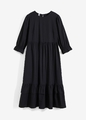 Neu Kleid aus Popeline Gr. 38 Schwarz Damen 3/4 Arm Freizeitkleid Midikleid