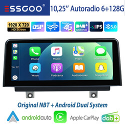 CarPlay 10,25" Android 14 Autoradio 6+128GB GPS DAB+ Für BMW F30 F31 F32 F36 NBT