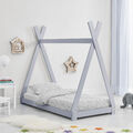 [en.casa] Kinderbett 80x160cm Tipi Indianer Bett Holz Grau Hausbett Kinder Haus