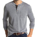 Herren Hemd Knopfleiste Langarmshirt Henley Longsleeve Pullover Sweatshirt Tops 