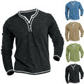 Herren Langarmshirt Henley T-Shirt mit Knopfleiste Basic Tops Freizeit Hemdbluse