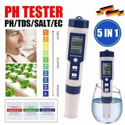 Digital PH Messgerät 5in1 TDS EC Salzgehalt Temperatur PH Tester für Trinkwasser