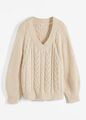 Pullover mit Zopfmuster Gr. 40/42 Kieselbeige Damen Langarm Strick-Pulli Neu