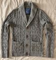 GANT Strickjacke hell grau Gr. S Zopfmuster Taschen Knöpfe Baumwolle Stretch