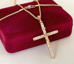 Luxus Halskette Herren Damen Kreuz Anhänger 750er Gelbgold 18K vergoldet 60 cm