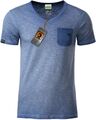 JAN 8016 Bio-Baumwolle V-Neck-Kragen T-Shirt COMPANIEER Denim Blau Melange ...