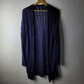 Uniqlo Damen Gr. M Marineblau Leinenmischung Strick Offen Long Cardigan Freizeit Smart